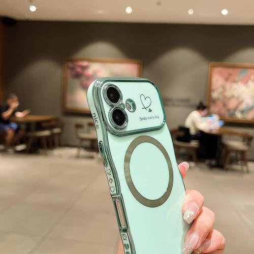 ZONRW for iPhone 17 Case Magnetic,Cute Wave Shape, Green | Soft Frame Curly for Women Girls with Love Heart Luxury Plating Phone Case Compatible with MagSafe Shockproof Back Cover