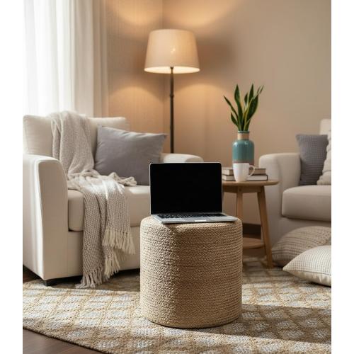 S & L Homes Pouf Ottoman - 100% Natural Jute Braided- Hand Knitted - Traditional Cord Boho Pouffe - for The Living Room, Bedroom, Nursery, Patio, Lounge (16 x 16 x 16)