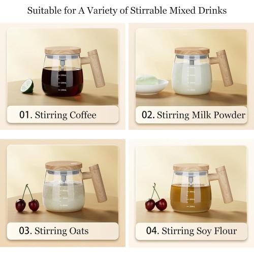 Self Stirring Mug, 400mL Electric Mixing Cup High Borosilicate Glass Self Stirring Coffee Mug Suitable for Coffee/Milk/Protein Powder