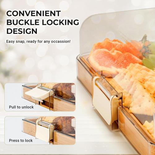 Charcuterie Boards, Bamboo Charcuterie Board with Lid, Cheese Board with Buckle Locking, Cutting Boards for Kitchen, House Warming Gifts New Home, Gifts for Women, 6 Compartments