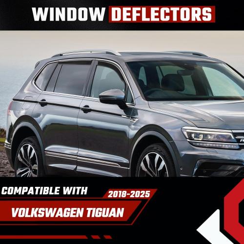 in-Channel Rain Guards Fit for Volkswagen Tiguan 2018-2025 Black Extra Durable Shatterproof Side Window Deflectors, Window Visors, Wind Deflectors - 4 PCS