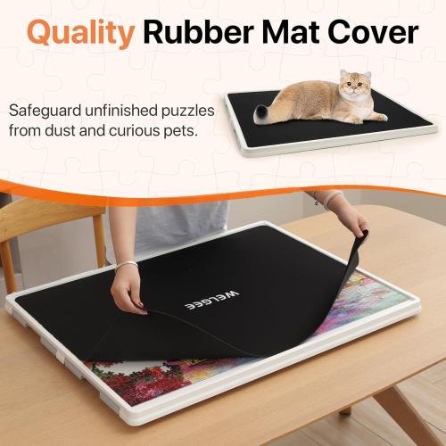 WELGEE 1500 Pieces 2-in-1 Tilting & Rotating Puzzle Board with Drawers and Cover, 35x27 Portable Spinning Plastic Jigsaw Puzzle Table for Adults, Upgraded Lazy Susan