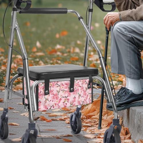 Walker Basket Under Seat Rollator Storage Bag, Reusable Basket for Walkers for Seniors Detachable Folding Walker Accessories- Bird Flowers