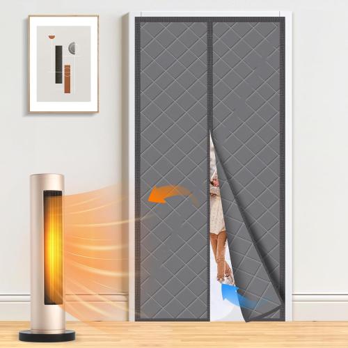 Magnetic Thermal Insulated Door Curtain Temporary Magnetic Screen Door Fits Door Size 32X80 Thicker Layered Fabric Self Closing Door Curtains with Thicken Cotton for Winter Back/Front Doors