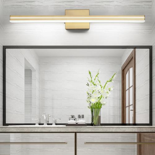 SineRise LED Modern Bathroom Vanity Light Fixtures (32-Inch, 3000K/4000K/6000K, Dimmable), Gold Modern Acrylic Bathroom Wall Lighting Fixtures Over Mirror