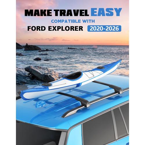 FengYu 300lb Roof Rack Cross Bars Compatible with Ford Explorer 2020 2021 2022 2023 2024 2025 2026, Lockable Heavy Duty Aluminum Roof Rails Crossbars Cargo Bars Canoe Rooftop Black Carrier Luggage