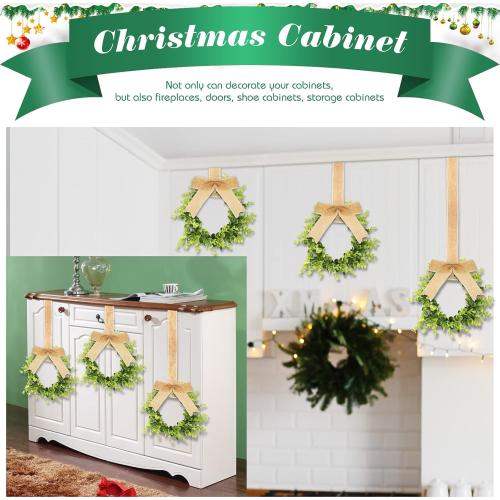 Yilloog 6 Pcs Mini Christmas Wreaths for Kitchen Cabinet 9 Small Christmas Artificial Boxwood Wreaths with Linen Bow Xmas Party Decor for Door Window Wall Farmhouse Hanging