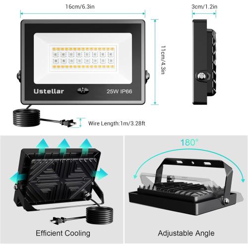 USTELLAR 4 Pack 25W RGB LED Flood Light 250W Equiv. Color Changing Floodlights, Warm White 2700K IP66 Colored Spotlight Stage Party Uplighting Indoor Outdoor Uplights for Event Wedding Halloween Light