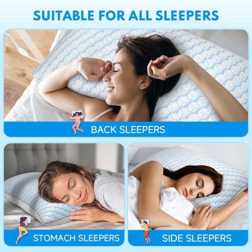 Bed Pillows Queen Size for Sleeping - Cooling Down Alternative Breathable Soft Pillows Set of 2 for Side, Back, and Stomach Sleepers - Hotel Quality Fluffy Microfiber Fill Skin-Friendly