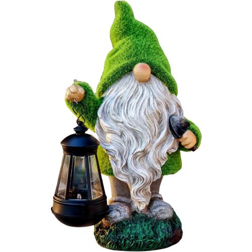 TERESA'S COLLECTIONS Christmas Outdoor Statue for Home, Resin Gnome Decorations with Solar Outdoor Lights for Garden Decor,Green Garden Sculptures & Statues for Front Patio Lawn, Gifts for Mom,8