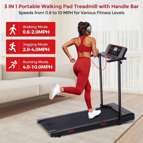MCRG Walking Pad with Handle Bar, 3.5HP Electric Running Walking Pad Treadmill with Handles, 0.6-10.0MPH Portable Small Treadmill with Handle Bar for Home Small, 400 LBS Capacity