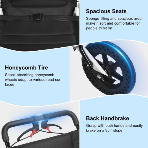 BLACK Ultra-Light Folding Transport Wheelchair for Adults & Seniors, 20 Portable Wheelchair with Telescopic Handle & 12 Solid Wheels 120kg Capacity Compact for Tight Spaces (Only 14lbs) White M