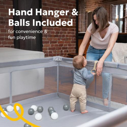 MioTetto Large Baby Playpen – Portable Play Pen, Playpen for Babies and Toddlers with Gate and Breathable Mesh – Indoor, Outdoor Baby Play Yard with Balls & Hangers - Safe and Sturdy Play Pen