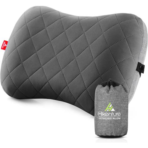 Grey Hikenture Camping Pillow with Removable Cover - Ultralight Inflatable Pillow for Neck Lumbar Support - Upgrade Backpacking Pillow - Washable Travel Air Pillows for Camping, Hiking, Backpacking