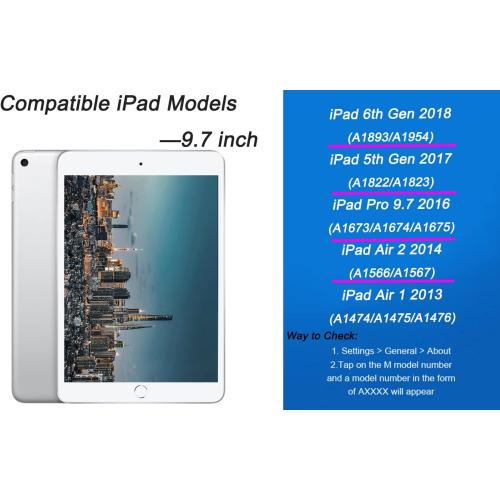 Keyboard Case for iPad 6th/5th Generation 9.7 inch, Slim Folio Smart Case with Pencil Holder for iPad Air 2, Rechargeable, Detachable Wireless Keyboard with 7 Color Backlit for iPad Pro 9.7 - Navy