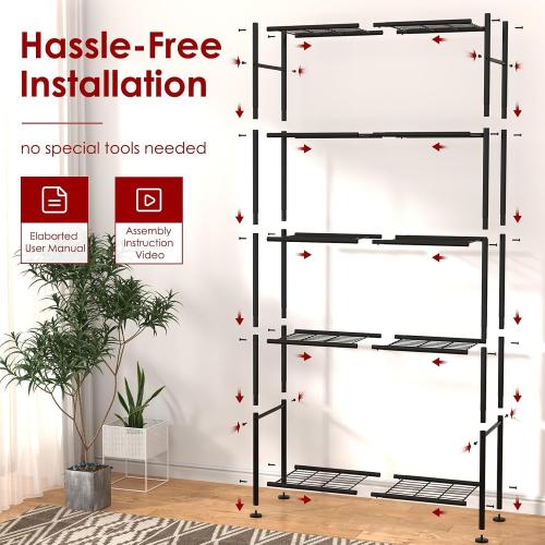 Sakugi Storage Shelves - 5 Tier Shelf Organizer, Heavy Duty Garage Shelving Unit with Leveling Feet, Stable Metal Shelves Organizer for Pantry, Kitchen and Closet, 33.0 W x 12.6 D x 72.0 H, Black