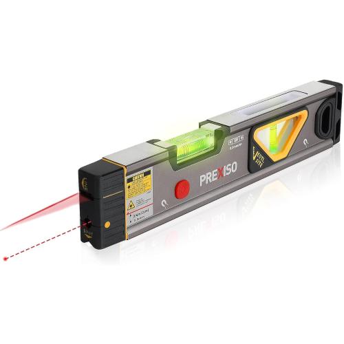PREXISO 2-in-1 Laser Level 12 in Spirit Level with Light, 100Ft Alignment Point & 30Ft Leveling Line, Magnetic Laser Leveler Tool for Construction Picture Hanging Wall Writing Painting Home Renovation