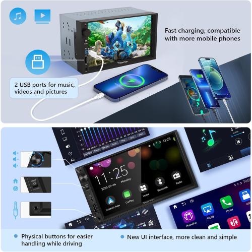 Eonon 7'' Double Din Car Stereo Wireless CarPlay & Wireless Android Auto Car Audio Receivers with AHD Backup Camera, Built in DSP, Bluetooth, MirrorLink, SWC, FM/AM, Fast Charge - X3