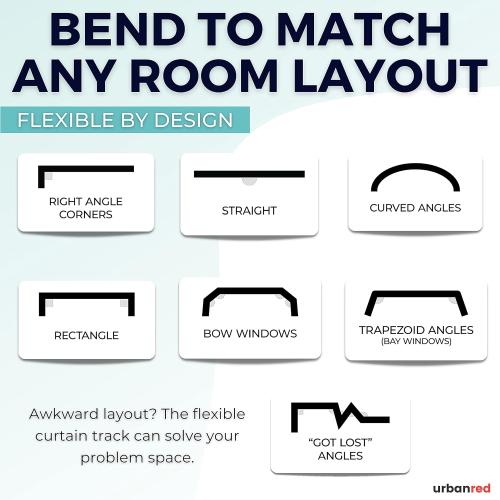 UrbanRed Flexible Bendable Ceiling Curtain Track, 16.4FT (5m), Mount for Rail with Curtain Tracks System, Room Divider, Curtains Rod, RV Ceiling Track for Curtains, White