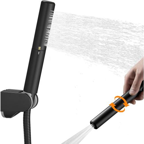 BESy Black Brass 2 In 1 Function Handheld Shower Head Set High Pressure 7 Inch Shower Head High Flow Hand Shower Wand with 59 Inch Hose, Bracket, Matte Black Finish