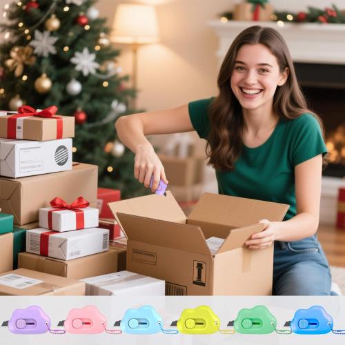 Cloud Shaped Retractable Box Cutter Set - 6 Pack with Key Rings,Stainless Steel Blade,Safe & Portable Letter Opener for Envelopes,Package,Mail,DIY,Paper Cutter for Home,Office,Outdoor (6 Color)