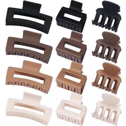 12 Pcs Hair Clips for Women 3 Styles Small Medium Large Claw Clips for Thin Thick Curly Hair, Strong Hold & Non-Slip Clips, Stylish Matte Plastic Hair Accessories Ideal Gifts for Women (Brown)