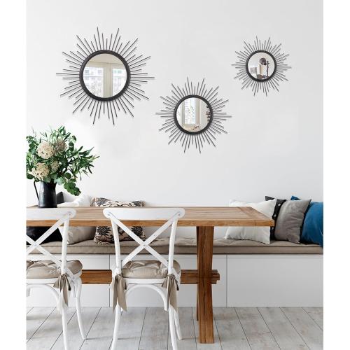 Black Sunburst Spoked Mirrors for Wall Boho Home Round Wall Art Mirror Classic Metal Modern Hanging Mirror Living Room Hallway Bathroom Bedroom Office Vanity Entryway 16