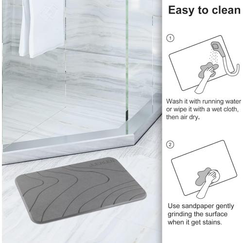 24x16 Grey 2 Pack Diatomaceous Earth Shower Mat, Stone Bath Mat, Nonslip Super Absorbent Fast-Drying Hard Bath Mat for Bathroom Shower Floor, 24 x 16 inch, Grey Wave Design