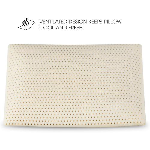 100% Natural Talalay Latex Pillow, Luxury Standard Size Medium Support Sleeping Bed Pillow for Side, Back, and Stomach Sleepers, Extra Soft Latex Foam Pillow, Removable Breathable Cotton Cover