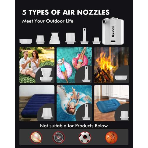 AKSOUL Portable Air Pump for Inflatables: Electric Pumps for Air Mattress Air Bed Pool Floats Raft (Basic & Tiny & Upgraded)