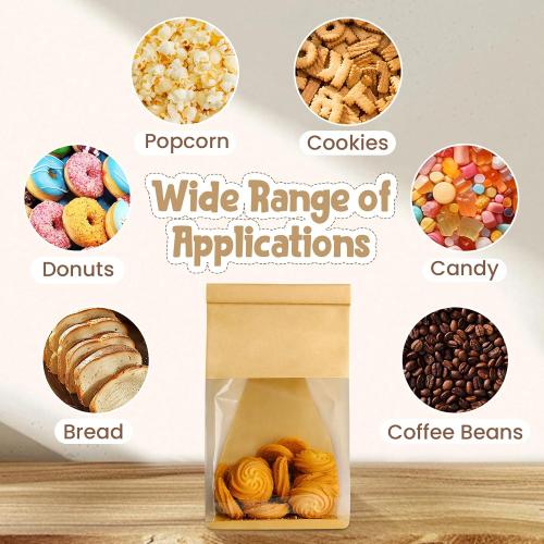 HONKID Cookie Bags with Seal, 50 Pack 3.9x3.1x8.2 Inches Small Bakery Bags with Window Tin Tie Tab Lock Resealable Cookie Gift Bags for Cookies Donut Baked Goods Packaging