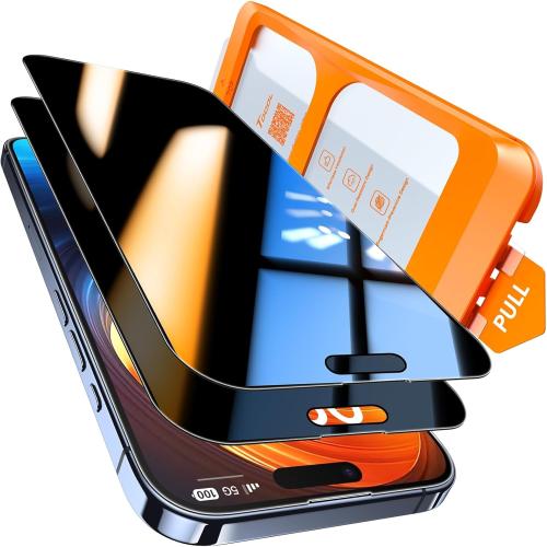 TOCOL for iPhone 15 Pro Privacy Screen Protector 9H  Hardness Tempered Glass Full Coverage Screen Protector Easy Installation 2 Pack