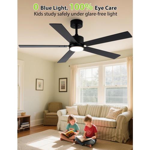 Ceiling Fans with Lights, 52 Inch Modern Ceiling Fan with Remote Outdoor Ceiling Fan for Bedroom, Living Room,High CFM Ceiling Fans with 3CCT LED Lights Kit, Quiet DC Motor, Timer