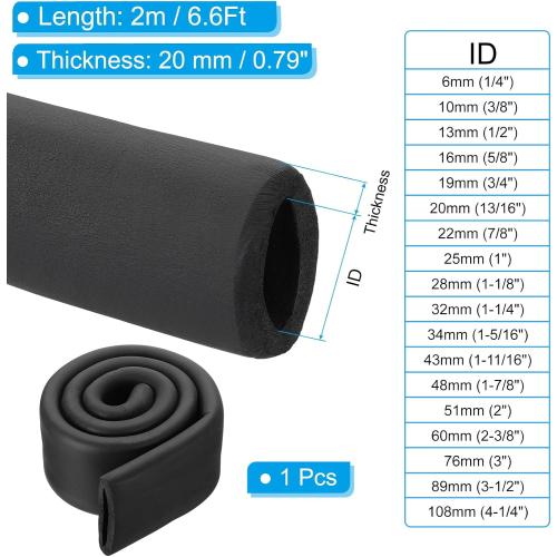 PATIKIL 3(76mm) ID x 6.6Ft Pipe Insulation Foam Tubes, Pipe Cover Wrap Roll Bar Padding Tubing for Handle Grip HVAC Outdoor Air Conditioner Units, ***Black***