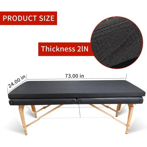 Lash Bed Foam Topper for Massage Bed, 73x24x2 inch Black Memory Foam Removable Cover Massage Mattress, Non-Slip Elastic Bands