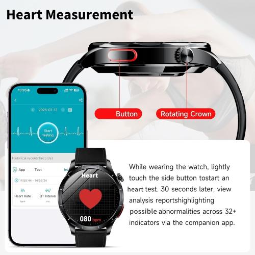 Smart Watch for Men Women, 1.43 AMOLED HD Health Watch with Answer/Make Call 24H Heart Rate Blood Pressure SpO2 Stress Sleep Monitor SOS Call Fitness Watch (Black Leather)