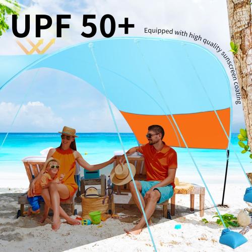 Beach Canopy Sun Shade, Beach Tent Sun Shelter Wind Sail Camping Sun Shelter Portable Seaside Tent Shelter Canopy Outdoor Beach Sun Shade for Family Vacation and Camping (Patent Pending)