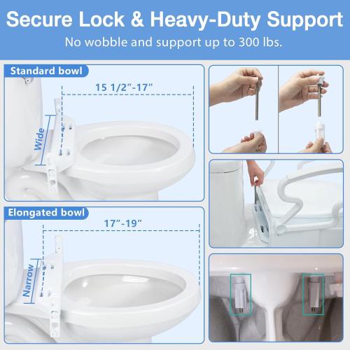 Raised Toilet Seat Risers for Seniors, Elevated Toilet Seat with Handles, 3-Level Height Adjustable, Support up to 300 Lbs