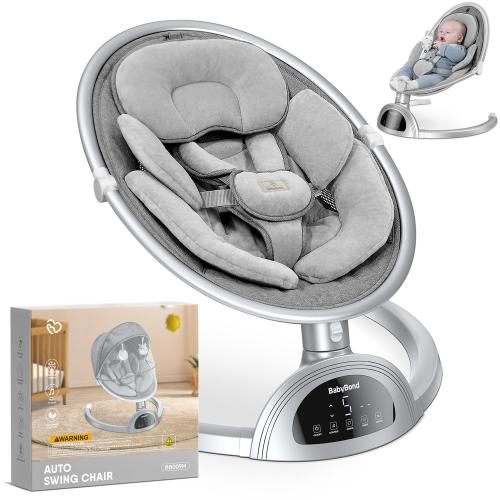 BabyBond Baby Swings for Infants, Bluetooth Infant Swing , 3 Seat Positions, 5 Point Harness Belt, 5 Speeds and Remote Control - Portable Baby Swing for Indoor and Outdoor (Silver)