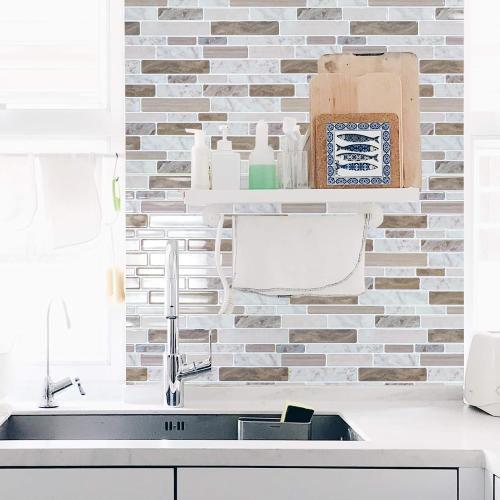 WOWSTAR 10-Sheet Peel and Stick Tiles, Marble Look Kitchen Backsplash Tiles, 12x12 Multi
