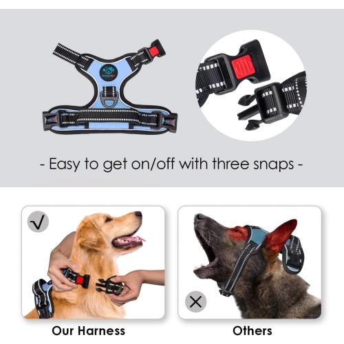 PHOEPET No Pull Dog Harness 3M Reflective Adjustable Vest with a Training Handle, Name ID Pocket, 2 Metal Leash Hooks, 3 Snap Buckles [Easy to Put on & Take Off](L, Baby Blue)