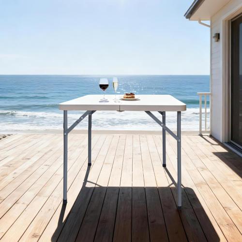 Lakhow 34 Square Folding Table, Fold-in-Half Utility Dining Portable Table Heavy Duty HDPE Plastic Foldable with Carrying Handle Indoor Outdoor for Picnic, Party