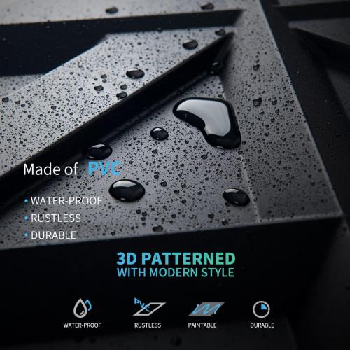 Art3d PVC 3D Wall Panel, Decorative Wall Tile in Black 12-Pack 19.7x19.7