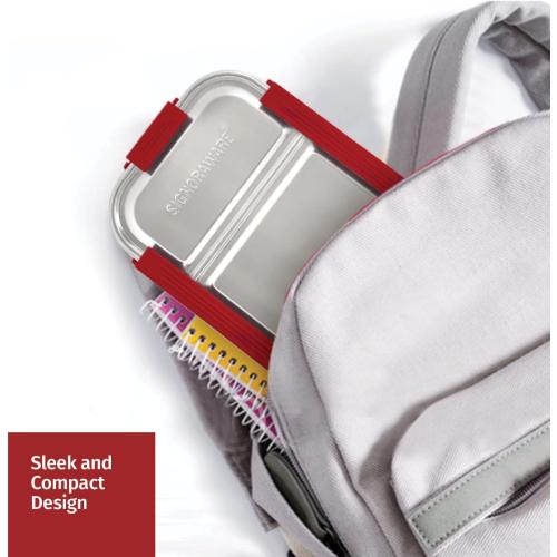 Signoraware Stainless Steel Bento Box, Red, For Men, Unisex, Meal Holder, 34 Oz, Leakproof, Portion Control, Easy Carry, BPA Free, Rust Resistant