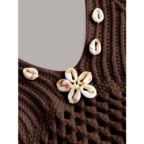 Verdusa Women's Halter Tops Boho Summer Crochet Shell Appliques Cami Shirts Tie Back Knit Crop Top.  Size small