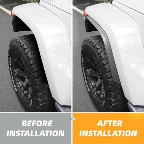 Front & Rear Fenders Flares Extension for 2007-2018 Jeep Wrangler JK JKU Widened Wheel Fenders Flares, Installed on the Original Fender Flares