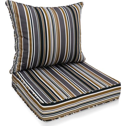 EAGLE PEAK Outdoor Deep Seat Patio Seat Cushion Set, 24 x 24 x 5 inch, 2-Piece Back Chair Cushion, 1 Pack, Brown Stripe