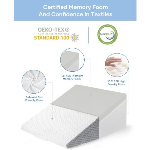 Forias Wedge Pillow 12 Bed Wedge Pillow for Sleeping Wedge Pillow for After Surgery Triangle Pillow Wedge for Acid Reflux Snoring Heartburn Back Pain, Machine Wash Cover | Memory Foam Top