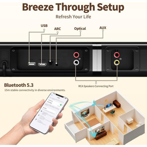 LARKSOUND 2.2 CH Soundbar for Smart TV, 2-in-1 Detachable Sound Bar for TV, Gaming Monitor, Surround Sound System, Bluetooth 5.3/HDMI-ARC/Optical/AUX Connections