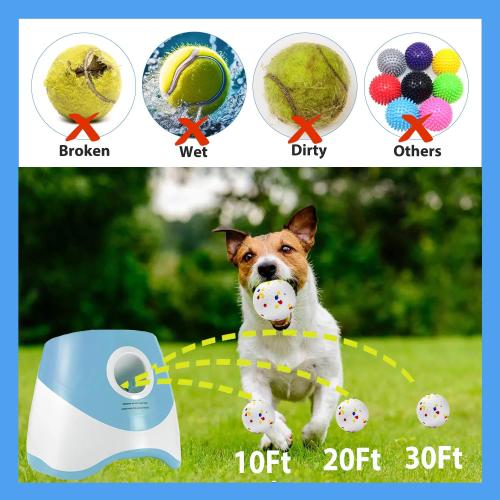 Color Blue Automatic Dog Toy Ball Launchers for Dog, Upgrade Thrower Machine Fetch Toy 10-30 Ft Outdoor Indoor, Interactive Tennis Launcher with 3 ETPU Balls for Small & Medium Puppy
